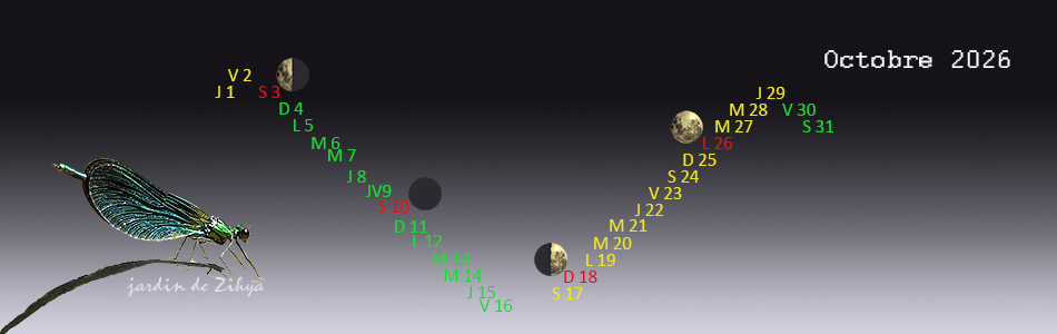 Phase de la lune en octobre 2026